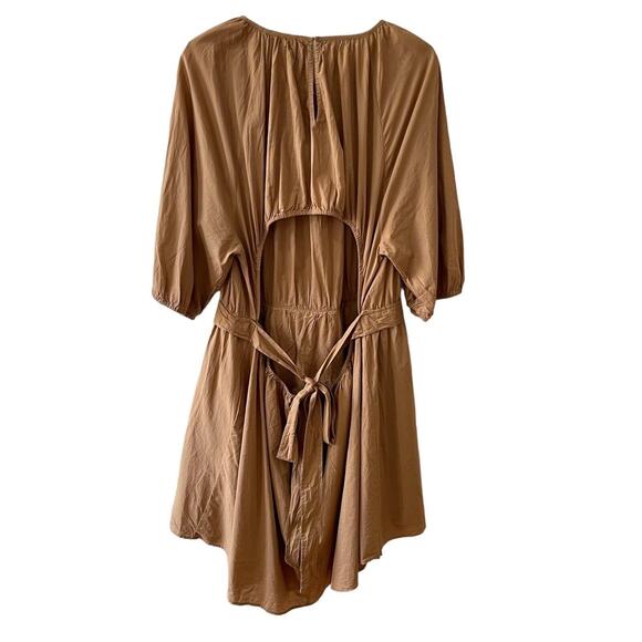 H&M Cotton Puff Sleeve Tie Waist Dress Plus Size XXL Tan Boho Travel - Picture 6 of 11